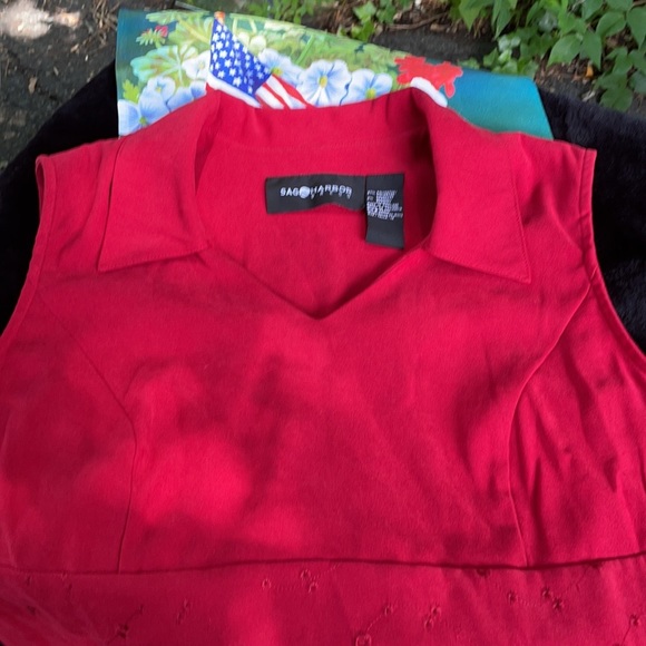Sag Harbor Red Long Sleeveless V-Neck Dress Collar Plus 14 - Picture 12 of 14